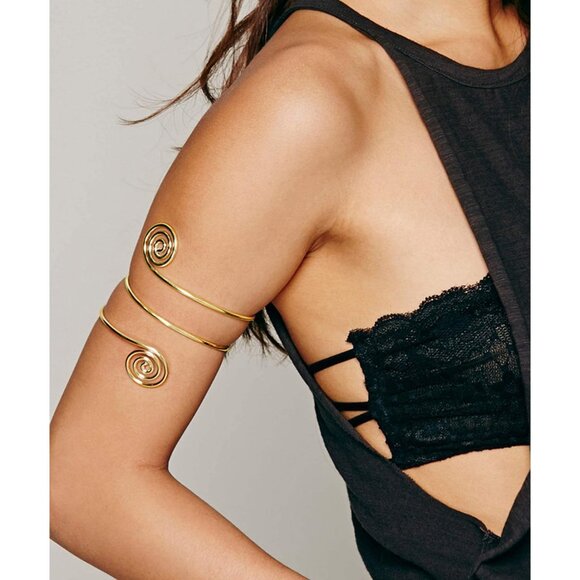 2Pcs Gold Arm Cuff Bracelets Set for Women Open Adjustable Upper Arm Bangles Coi - Picture 3 of 7